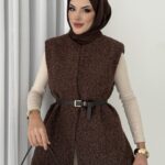 Premium Kılçıklı Kaşe Kemerli Yelek - Kahverengi