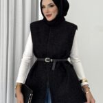 Premium Kılçıklı Kaşe Kemerli Yelek - Siyah