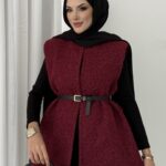 Premium Kılçıklı Kaşe Kemerli Yelek - Bordo