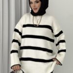 Muadil Çizgili Kazak - Siyah