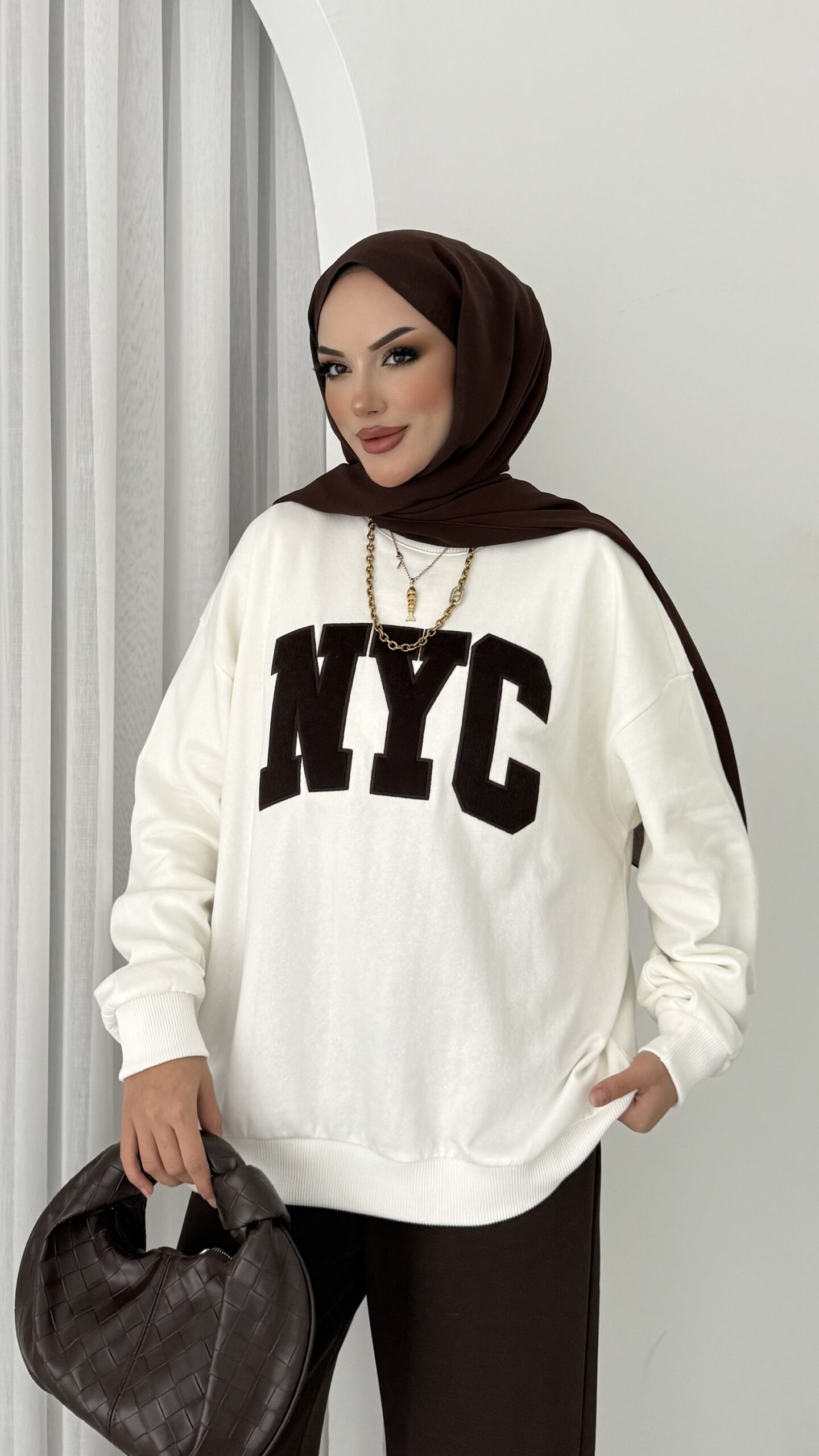 img_9708.jpeg Nyc Şardonlu Sweat - Kahverengi - Görsel 1