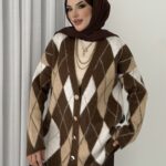 Baklava Desen Muadil Hırka - Kahverengi