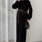 Marka Muadil Kemerli Ajurlu Elbise - Siyah