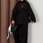 Premium Piliseli Arabic Çizgili İkili Takım - Siyah