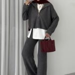 Crop İçlikli Triko Takım - Antrasit