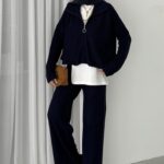 Crop İçlikli Triko Takım - Lacivert