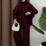 Zra Marka Muadili İncili İkili Takım - Bordo