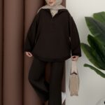 Tesla Saten Garnili İkili Takım - Kahverengi