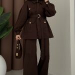 Henry Gold Düğmeli Gabardin İkili Takım - Kahverengi