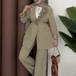 İzabel Güllü Dabıl Ceket İkili Takım - Yağyeşil