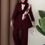 İzabel Güllü Dabıl Ceket İkili Takım - Bordo