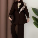 İzabel Güllü Dabıl Ceket İkili Takım - Kahverengi