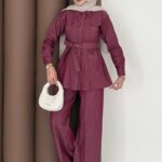 Belinda Premium Taşlı İkili Takım - Bordo