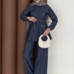 Belinda Premium Taşlı İkili Takım - Lacivert