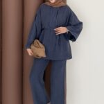 Bloom Nakışlı Modal İkili Takım -Lacivert