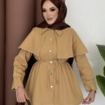 Pelerin Detaylı Gabardin İkili Takım - Hardal