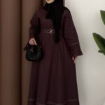 Rose Boncuk Kemerli Kot Elbise - Bordo