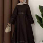 Rose Boncuk Kemerli Kot Elbise - Kahverengi