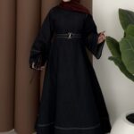 Rose Boncuk Kemerli Kot Elbise - Lacivert