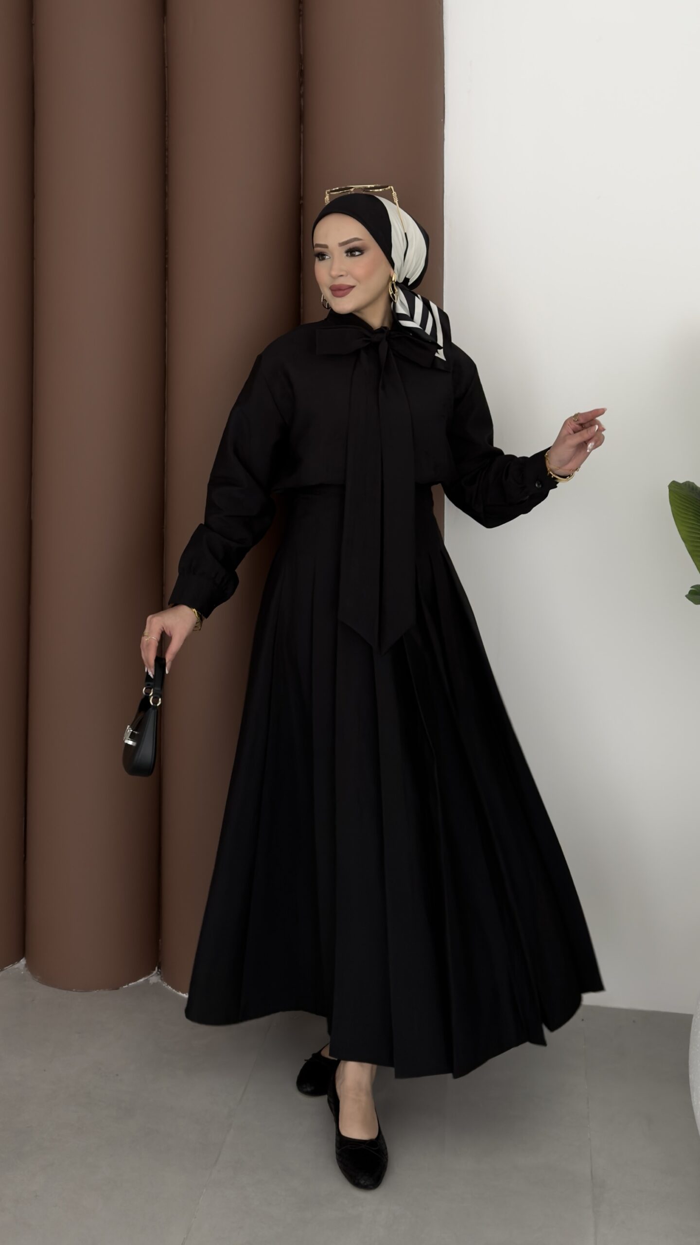 img_3344 Pile Detaylı Cupra Etek İkili Takım - Siyah - Görsel 1