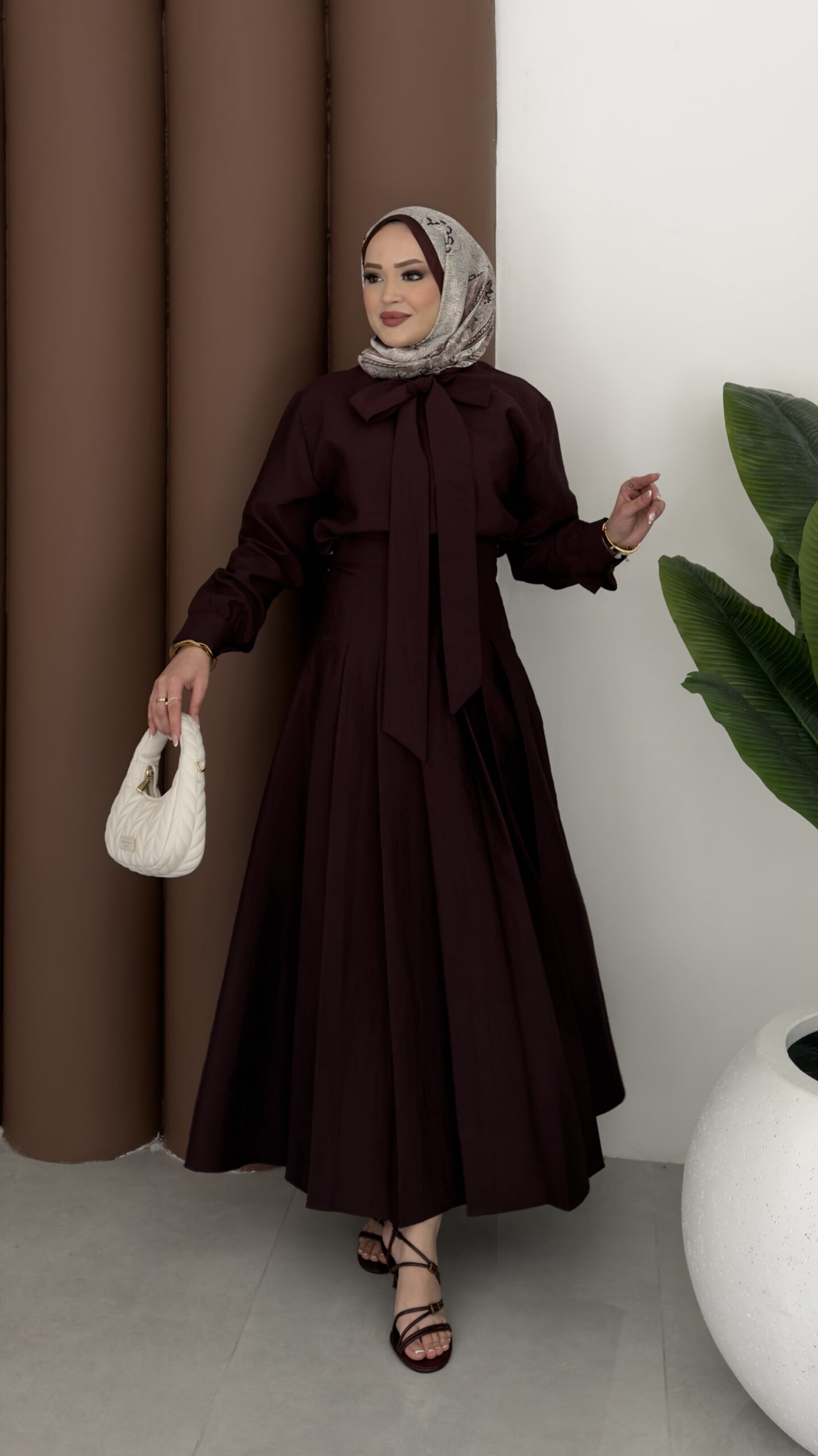 img_3369 Pile Detaylı Cupra Etek İkili Takım - Mürdüm - Görsel 1