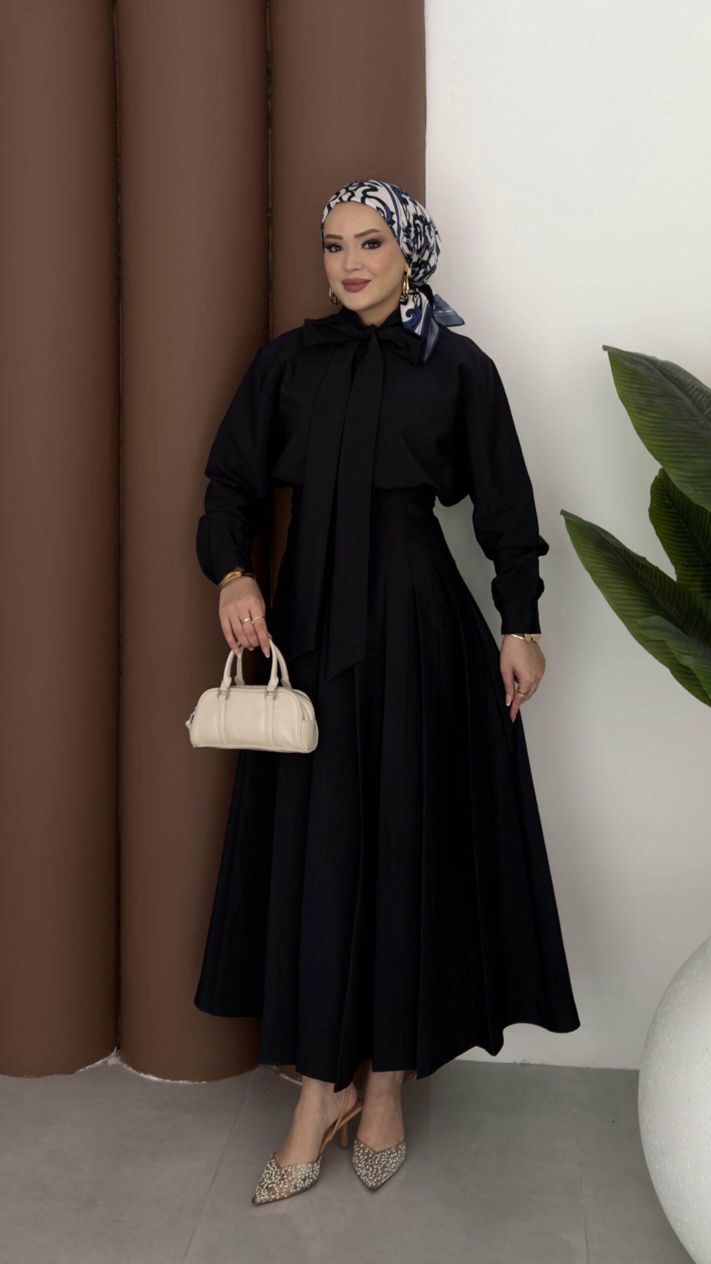 img_3388 Pile Detaylı Cupra Etek İkili Takım - Lacivert - Görsel 1