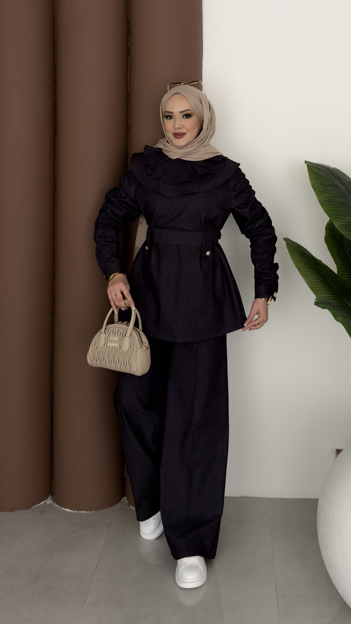 img_3467-scaled-1.jpeg Cozy Denim Kemerli İkili Takım - Mürdüm - Görsel 1