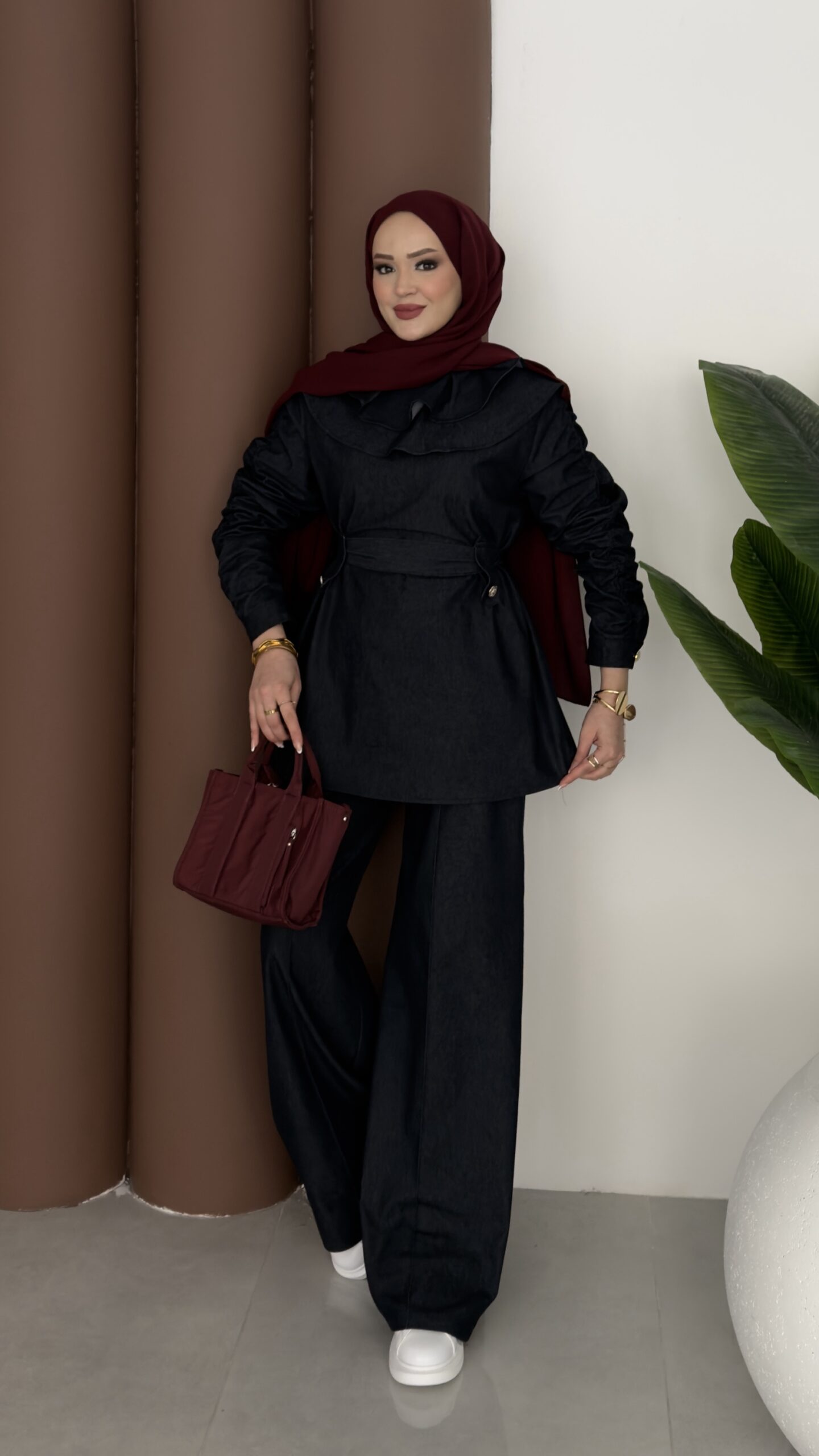 img_3506-scaled-1.jpeg Cozy Denim Kemerli İkili Takım - Lacivert - Görsel 1