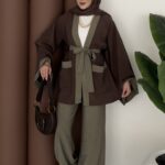 Cosmos Tensel Garnili Kimono İkili Takım - Kahverengi