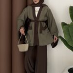 Cosmos Tensel Garnili Kimono İkili Takım - Haki