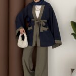 Cosmos Tensel Garnili Kimono İkili Takım - Lacivert