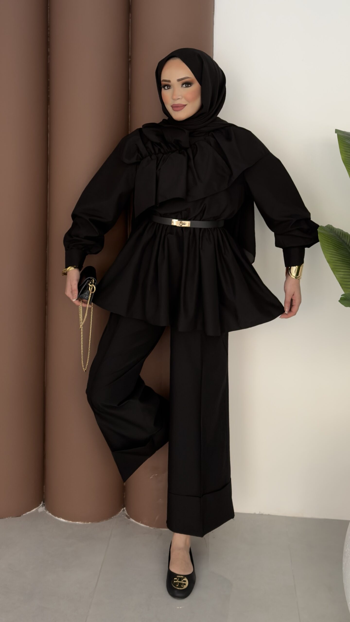 img_0224 Qatar Fırfırlı Beli Lastikli Takım - Siyah - Görsel 1