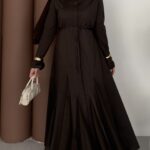 Petek Fileli Poplin Elbise - Kahve