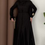 Petek Fileli Poplin Elbise - Siyah