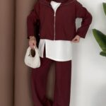 Crop Tensel İçlikli İkili Takım - Bordo