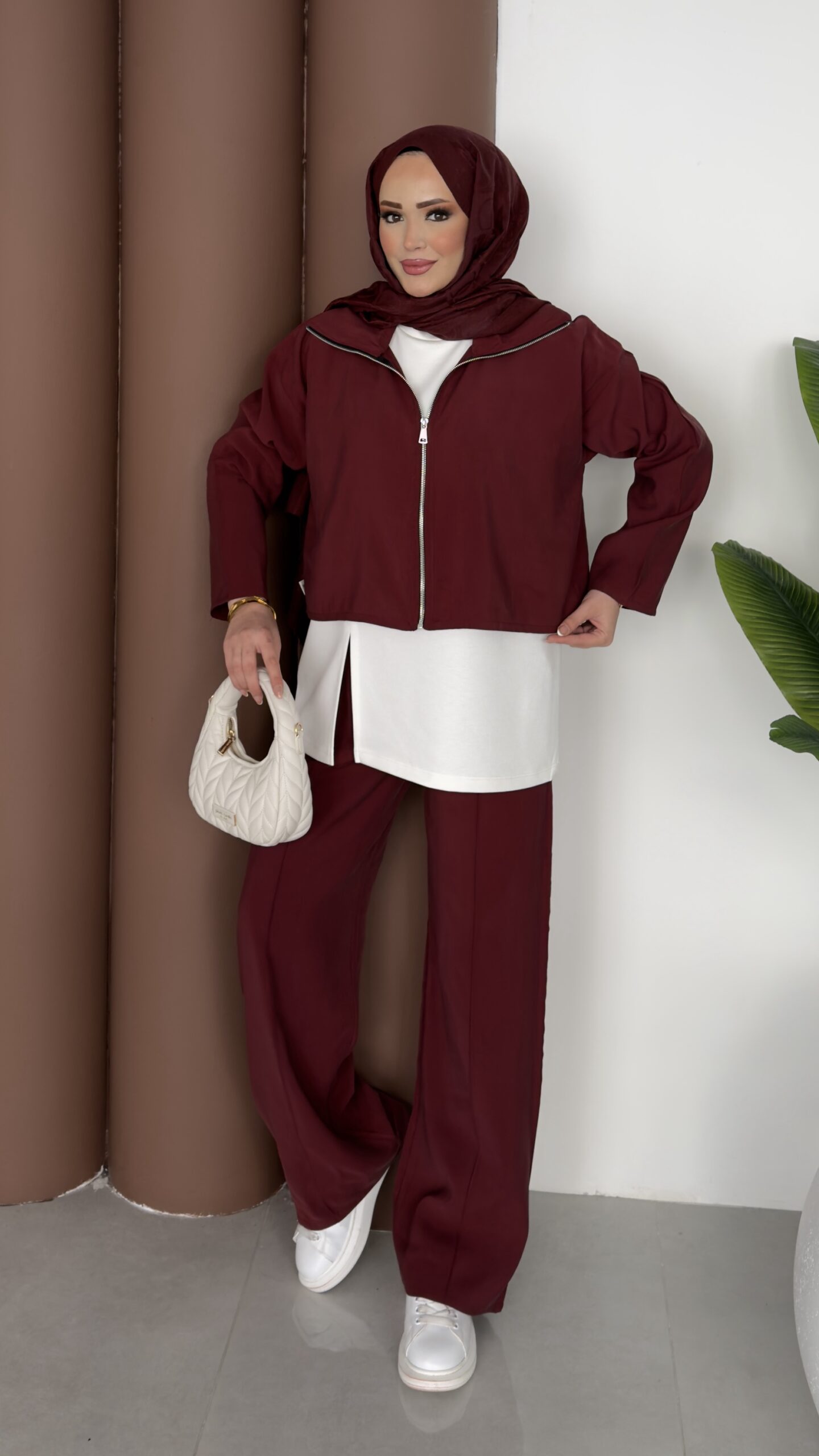 img_0384 Crop Tensel İçlikli İkili Takım - Bordo - Görsel 1