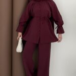 Helen Düğmeli Tensel İkili Takım - Bordo