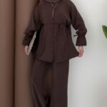 Helen Düğmeli Tensel İkili Takım - Kahverengi