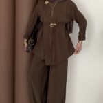 Moila Bronşlu Tensel İkili Takım - Kahverengi