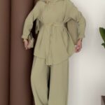 Moila Bronşlu Tensel İkili Takım - Yağ Yeşil