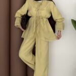 Lady Fırfırlı Vual İkili Takım - Yağyeşil