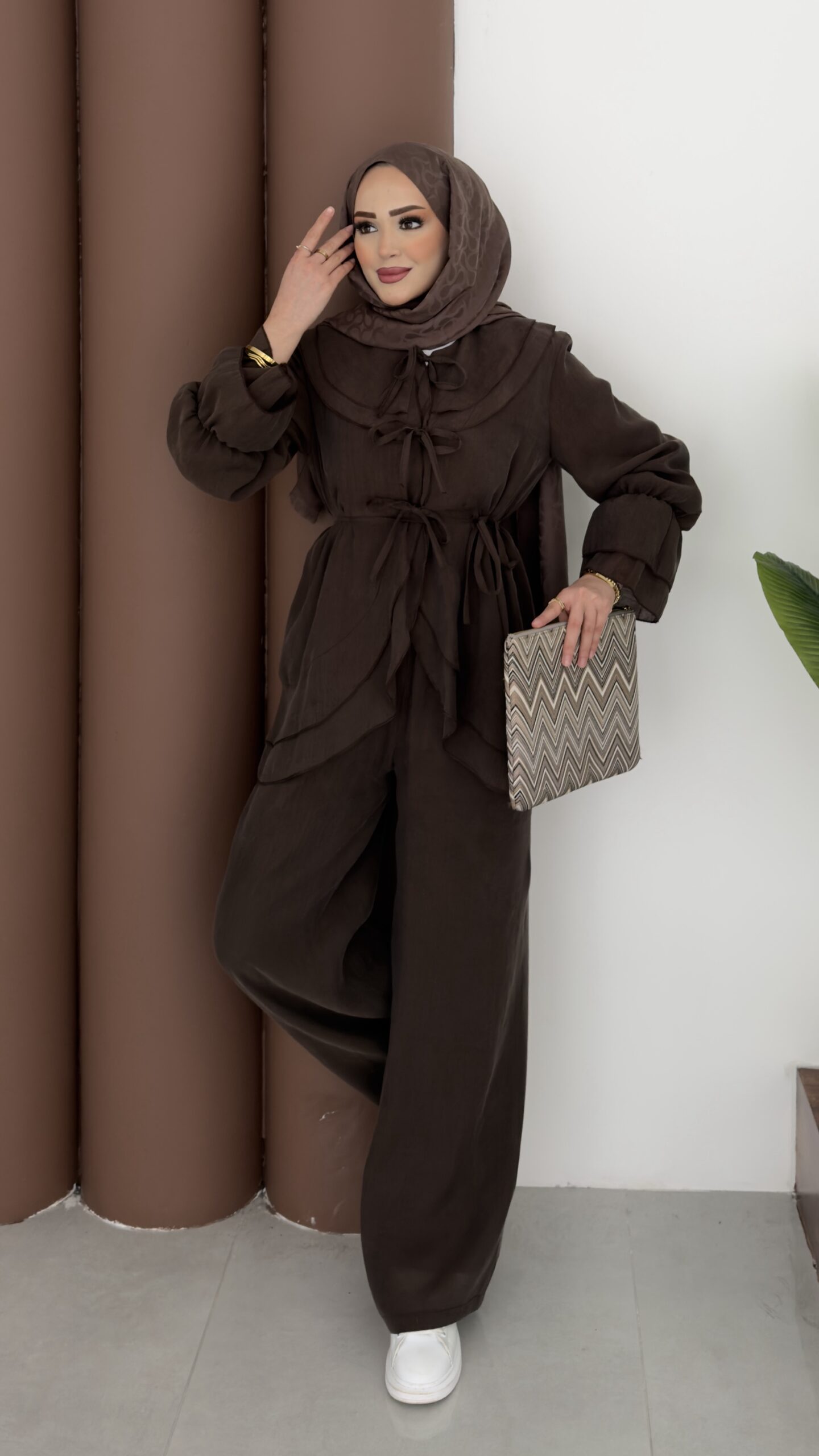 img_1511-scaled-1.jpeg Lady Fırfırlı Vual İkili Takım - Kahverengi - Görsel 1