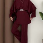 Arabic Pelerinli Modal İkili Takım - Bordo