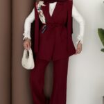 Stella Bağlamalı Yelek İkili Takım - Bordo