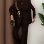 Stella Bağlamalı Yelek İkili Takım - Kahverengi