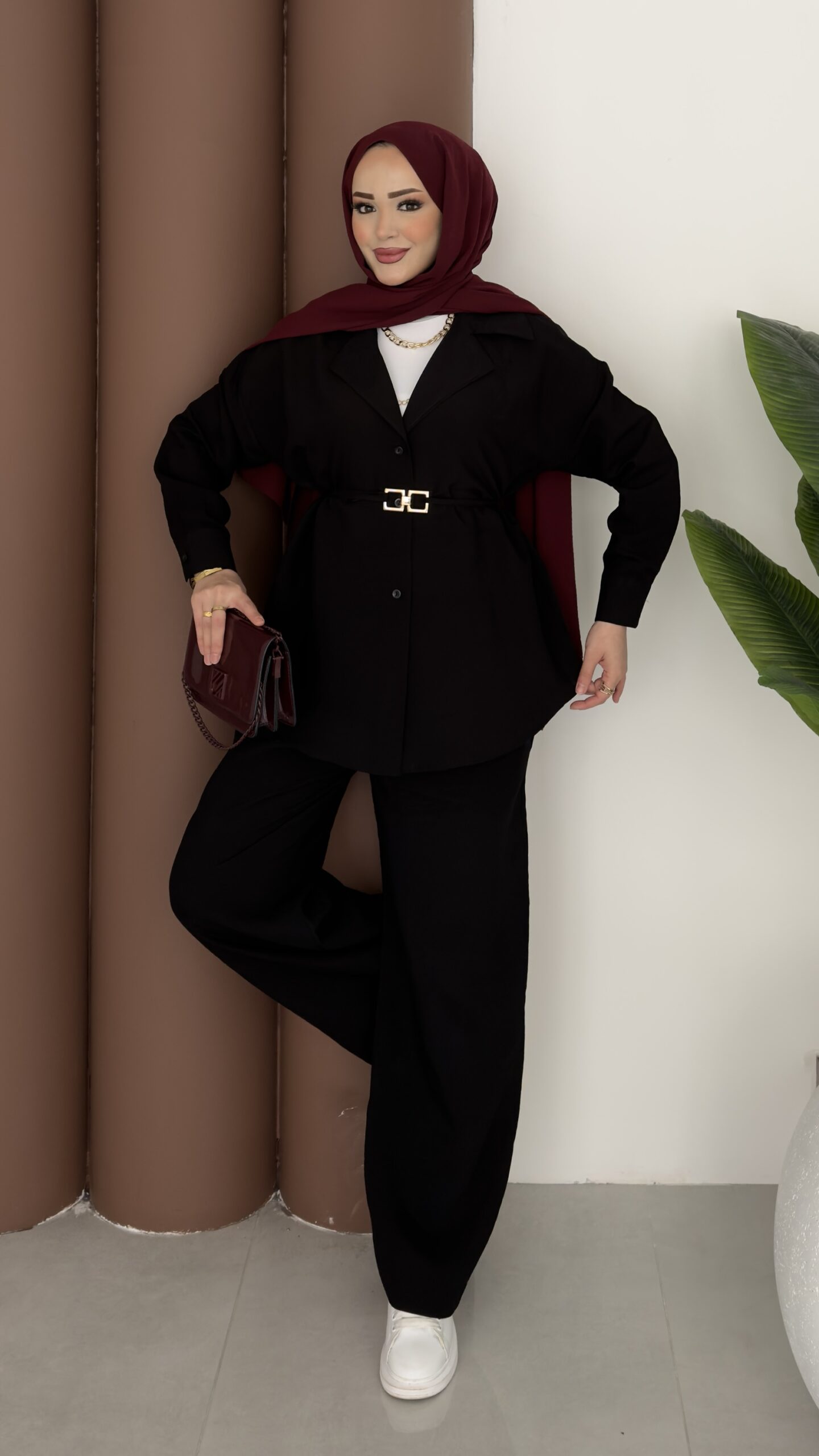 img_2214 Vesna Basic Kemerli İkili Takım - Siyah - Görsel 1