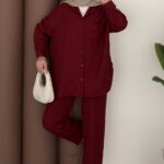 Baggy Keten İkili Takım - Bordo