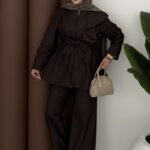 Softy Fermuarlı Denim İkili Takım - Kahverengi