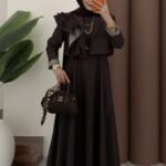 Laira Fırfırlı Ceketli Jile Elbise - Kahverengi