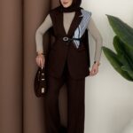 Dufy Kemerli Yelek İkili Takım - Kahverengi